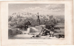 Tanger, fellegvár, acélmetszet 1837, eredeti, 9 x 15, metszet, Marokkó, Afrika, kasbah, citadella