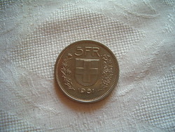 1981 Svájc 5 frank pénz érme Helvécua KIÁRUSÍTÁS 1 forintról