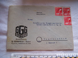 kb 1947 szövetséges megszállási zóna levél 3 bélyeg zöldes boriték KIÁRUSÍTÁS sváb fabrik reklám