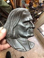 Liszt Ferenc arckép, bronz tálka, 17 cm nagyságú.