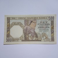 Ritka, extra szép 500 Dínár Jugoszlávia 1941 !!