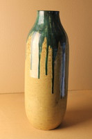 Retro padlóváza, Tófej váza, zöld folyatott dísszel