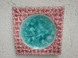 Schütz Cilli fali tányér, tál különleges darab! Érdekes egyedi forma!madaras színes majolika kerámi 