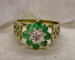 Nagyon szép antik smaragd és gyémánt arany gyűrű