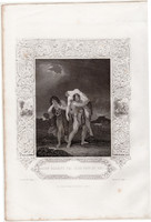 Ádám, Ábel holttestét viszi, acélmetszet 1852, metszet, eredeti, 18 x 21, angol, biblia, Ószövetség 