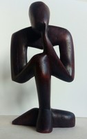 Gondolkodó figura, art deco jellegű fa szobor