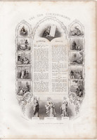 A Tízparancsolat, acélmetszet 1852, metszet, eredeti, 17 x 26, angol, Biblia, tíz parancsolat, kép