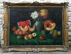 Huge Stunning Antique Fruit-Virage Tabletop Still Life 100x70cm. Excellent Decor, Blondel Frame
