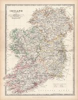 Írország térkép 1883, eredeti, atlasz, Keith Johnston, angol, 36 x 47 cm, Európa, sziget, észak