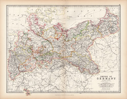 Német birodalom északi része térkép 1883, eredeti, atlasz, Keith Johnston, angol, 36 x 47 cm, Európa