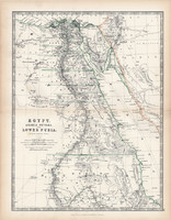 Egyiptom térkép 1883, eredeti, atlasz, Keith Johnston, angol, 36 x 47 cm, Afrika, Núbia, Arábia