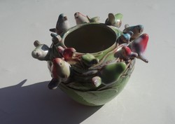 Francia porcelán kerámia madárfészek váza madarakkal