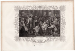 Krisztus betegeket gyógyít (2), acélmetszet 1852, metszet, eredeti, 17x24, angol, Biblia Újszövetség