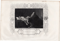 Illés feltámasztja az özvegy fiát, acélmetszet 1852, metszet, eredeti, 18 x 22 cm, angol, Biblia