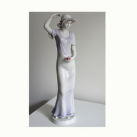Lila ruhás nő - Hollóházi porcelán szobor hibátlan 43cm magas 70-es évek