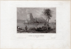 Dévény (2), acélmetszet 1850, Meyers Universum, eredeti, 9 x 14 cm, Duna, Pozsony, Devin, Theben
