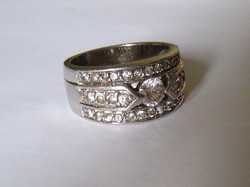 Art deco stílusú, széles, sok köves ezüst gyűrű
