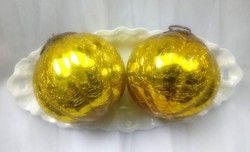 Üveg karácsonyfa dísz repesztett vastag üveg gömb aranysárga 2db