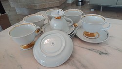 Hollóházi porcelán teáskészlet 15 db-os Holdfény fehér arany
