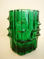 Retro design cseh zöld üveg váza Vladislav Urban mid century díszüveg