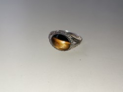 Ezüst gyűrű Tigris szem kővel, nyitott állítható belső átmérővel 925 