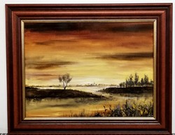 Czini - on the island from here, beyond the island (30 x 40, oil, in a fabulous frame)