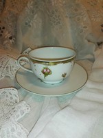 Csodás francia , Limoges porcelán teás-kávés szett...arany szegélyű,rózsás pillangós.