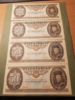 Elado a képen látható 4 darab 1989 es unc sorkövető 50 forint!