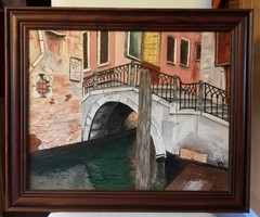 A Venetian Lagoon - marked, beautiful workmanship, wide, new frame (40 x 50 + frame)