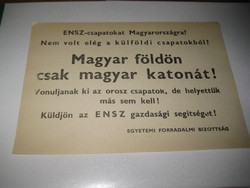 1956 -os   röpcédula  :  Magyar földön csak magyar katonát   !  21 x 14,5 cm