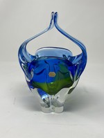 Attraktiv színű és formájú cseh üveg kosár alakú kínáló