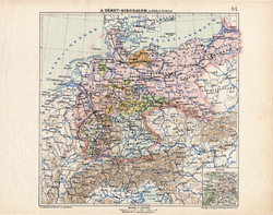 Német - Birodalom politikai térkép 1913, Berlin, Bajorország, Szilézia, atlasz, Kogutowicz Manó