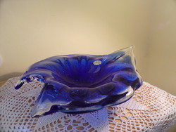 Üveg kínáló asztali tál gyönyörű kékségben 20-25 cm