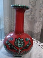 Gmundner tűzpiros kerámia váza Austria
