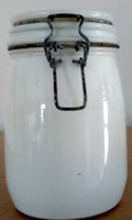 Csatos vastag fehér üveg tároló (retro)