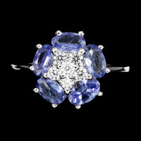Ovális kék valódi  Tanzanit 5x3mm  925 ezüst Gyűrű méret 52.5