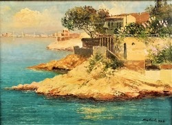 Fratuli - Mediterrán táj 1936 c. olaj festménye EREDETI GARANCIÁVAL !