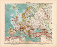 Európa térkép 1904, német atlasz, nagy méret, 39 x 47 cm, eredeti, Justus Perthes, Stielers
