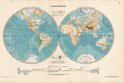 Planiglóbusok térkép 1907, atlasz, Kogutowicz Manó, magyar nyelvű, világtérkép, félgömb, félteke