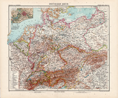 Német birodalom térkép 1904, német atlasz, nagy méret, 39 x 47 cm, eredeti, Justus Perthes, Berlin