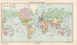 A gyarmatok és a világforgalom térképe 1907, atlasz, Kogutowicz Manó, magyar, világtérkép, térkép