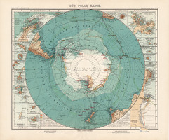 Déli-sark térkép 1905, Stielers, német atlasz, Antarktisz, Justus Perthes, nagy méret, 39 x 47 cm