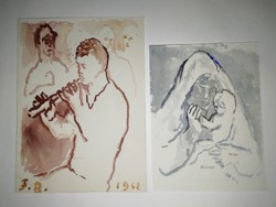 Ferenczy Béni - két akvarell - az alkotó kézírásával - eredeti,garanciával - 1 forintról!