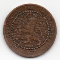 Hollandia 1 holland cent, 1877, ritka évszám
