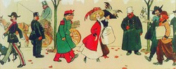 1C504 Keretezett színes karikatúra nyomat 20.5 x 35 cm ( Faragó Géza? )