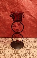 Wrought iron candle holder with red glass beads with red glass cup, recommend!