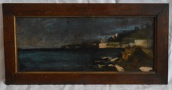 Tengerpart, francia impresszionista stílusú festmény, kerettel 19 x 37 cm, olaj vászon kartonon