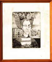 Horkay István (1945): Pandora, 10/3 - rézkarc, eredeti keretben