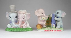1C533 Mókás dupla elefánt páros porcelán szobor 2 darab