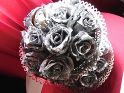 Ezüst csillámos csiptetős romantikus rózsa karácsonyfadísz